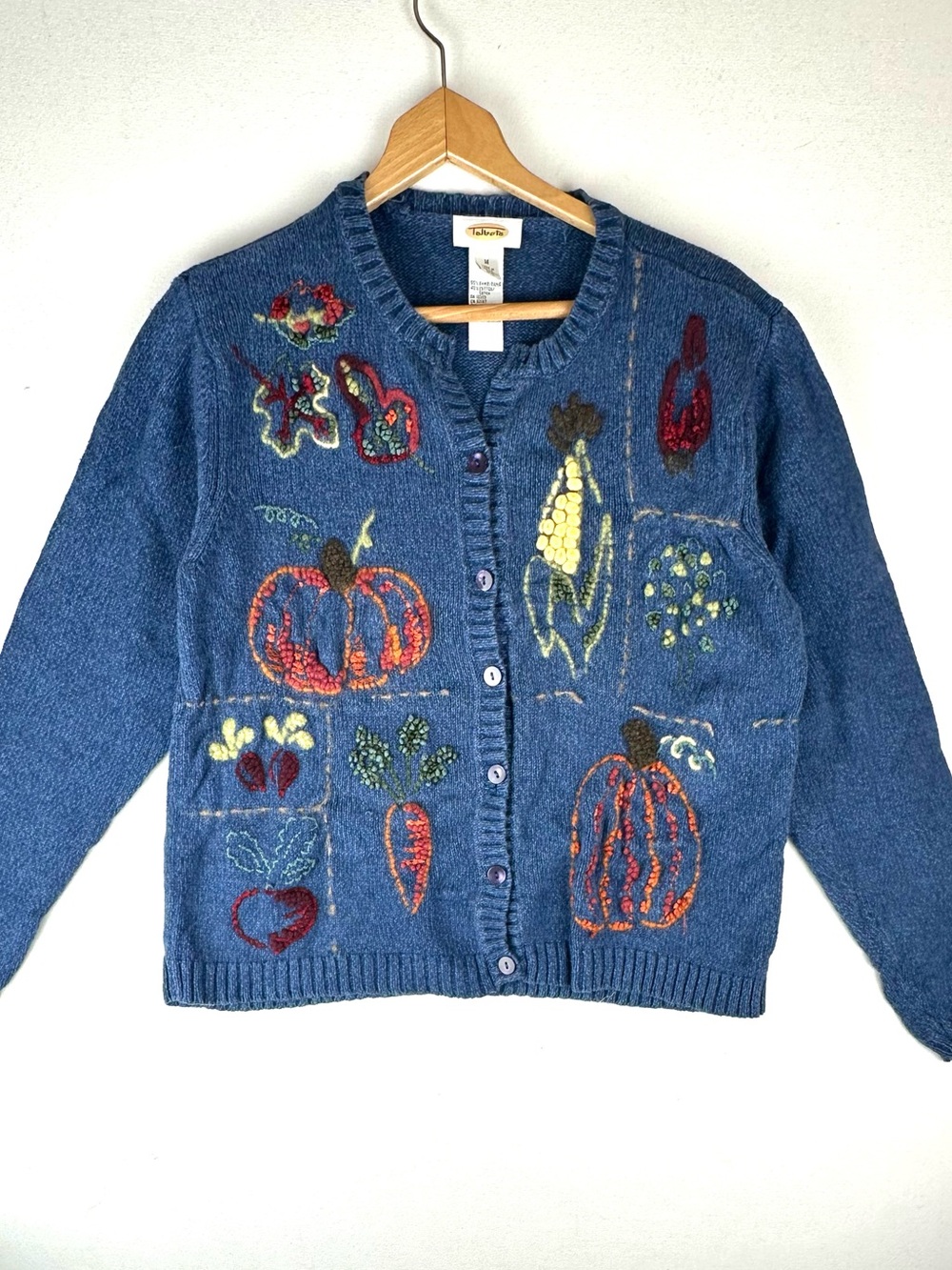 Talbots Harvest Embroidered Cardigan Sweater Cotton Ramie Blend - Picture 1 of 10